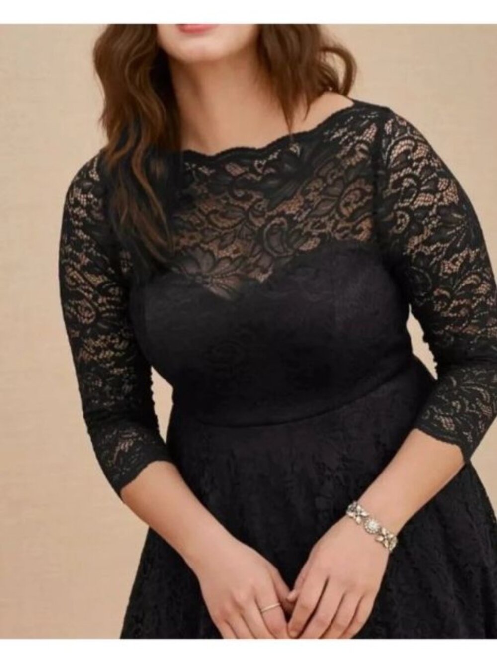 Torrid Black Floral Lace Fit & Flare Midi Dress Size 20 Lined 3/4 Sleeve - Picture 3 of 8